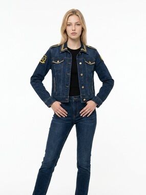 Peter Nygard 50th Anniversary Denim Jacket with Gold Military Accents